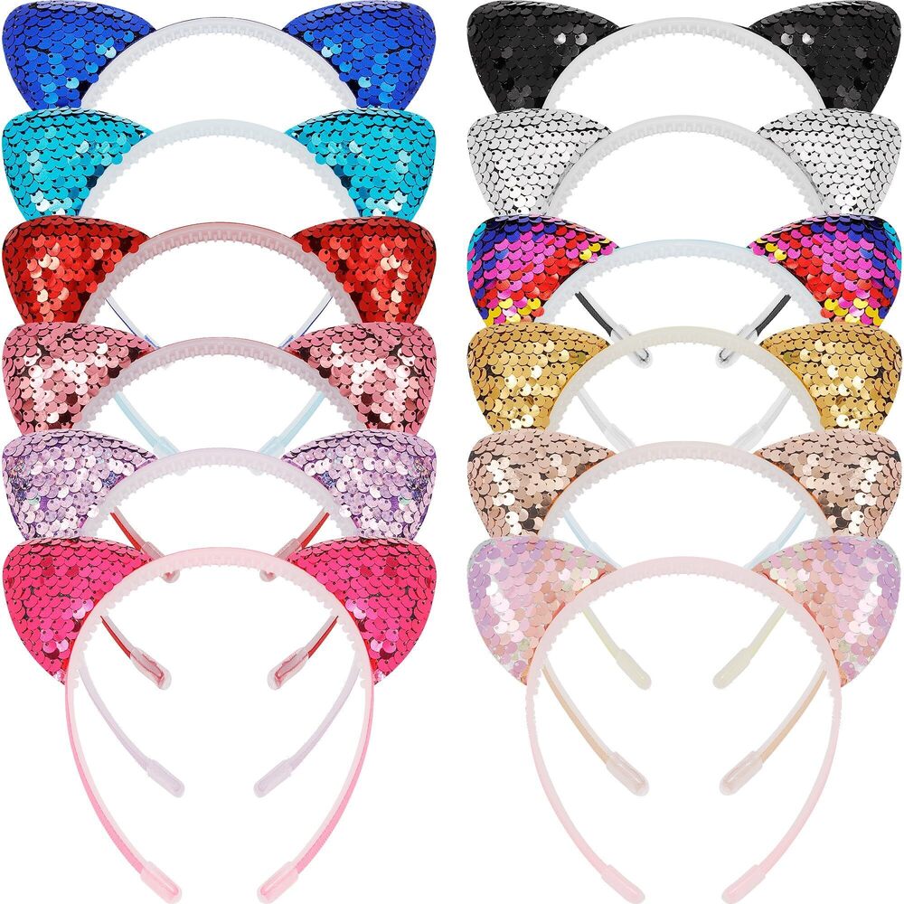 4992 12Pcs Cat Ears Headbands Glitter Hairband for Girls Taylor Party